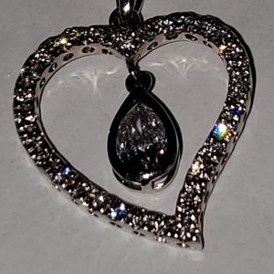 Sterling Silver Diamond Quality CZ. Heart Pendant